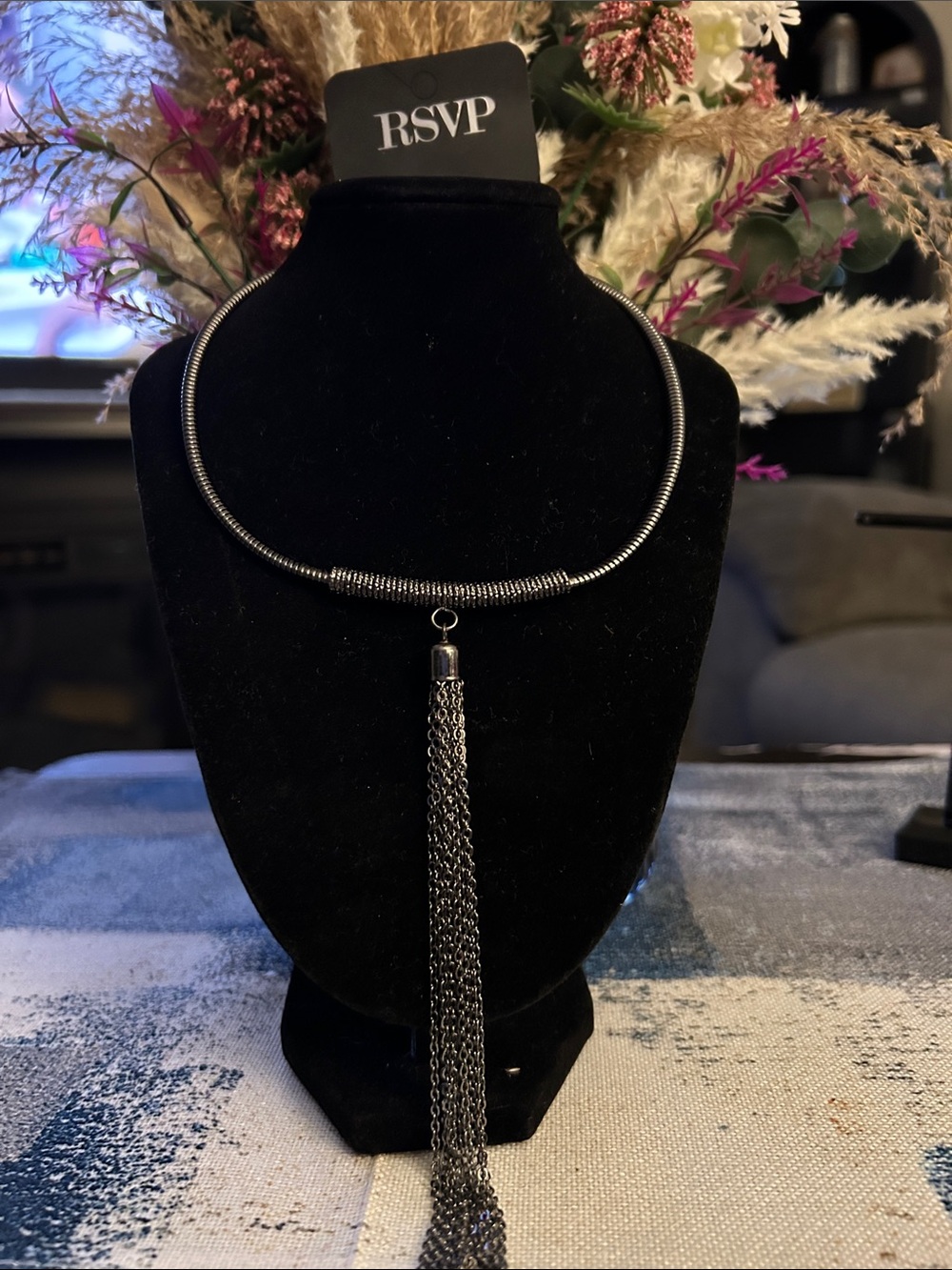 RSVP Gunmetal Tassel Collar Necklace